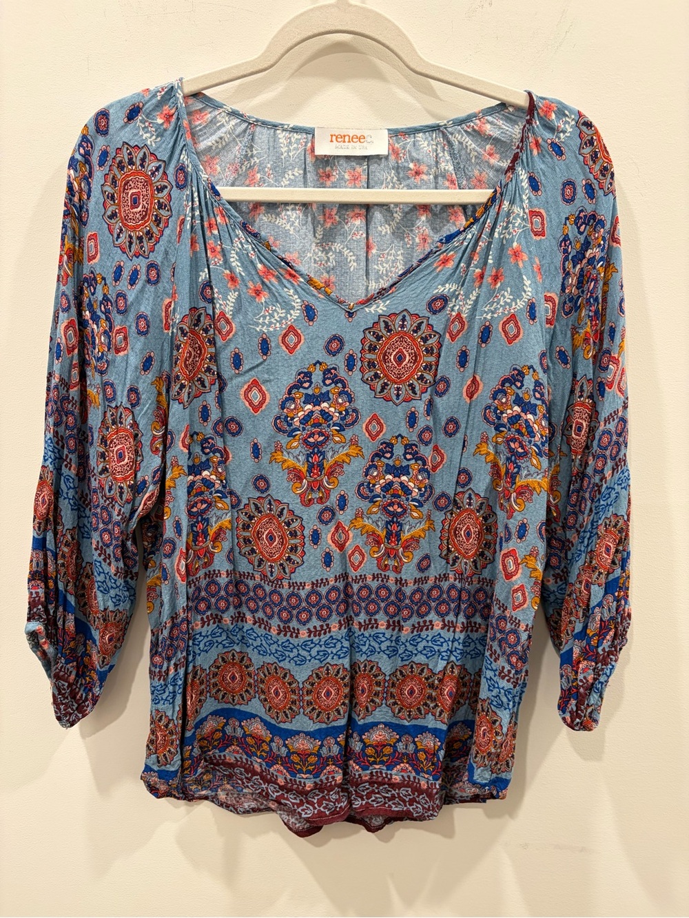 Renee‎ C. Light Blue Paisley V-Neck Tunic